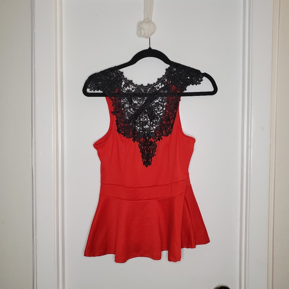 Red and black peplum top
